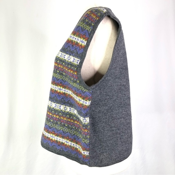 Tally-Ho felted wool fair isle zip front boxy v-neck vest grey M - Picture 6 of 9